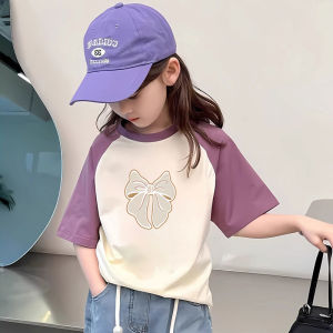 Trendy Short Sleeve Cotton T-Shirt for Girls Cartoon Print Breathable Casual Loose Fit Summer Top for Kids Ages 3-16