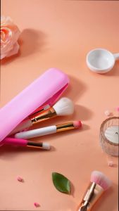 Waterproof Silicone Foldable Makeup Brush Storage Bag Durable Eco-Friendly Beauty Tool Organizer Multi-purpose Travel Toiletry Kit Case Cosmetic Bag Pouch