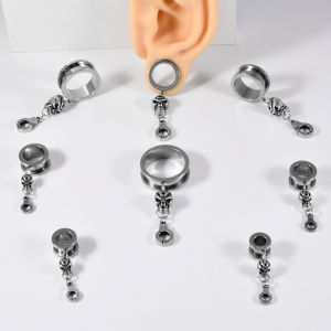 Stainless Steel Dangle Skull Ear Plugs Expanders Handcuff Ear Gauge Tunnles Earring Gauges Stretchers Piercing Jewelry 8mm-25mm