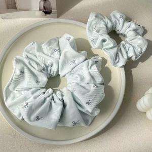 Korean style blue bowknot printed large elastic hair banda sweet and fresh hair accessory for women to make buns and ponytail