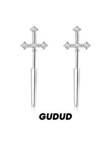 GUDUD | Silver Cross Earrings Male Sophisticated Cool