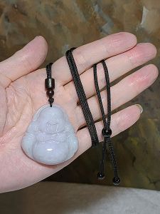 36.9 grams Type A Jadeite light lavender Laughing Buddha (Maitreya) Jade pendant (with certificate) 36.9克淡紫翡翠笑佛弥勒佛吊坠(带证书)