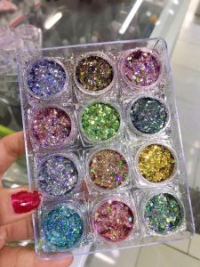 Set kim tuyến nhũ khổng tước 12 màu trang trí nail siêu sáng