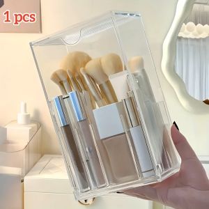 Clear Acrylic Makeup Brush Organizer Holder With Lid Cosmetic Storage Box For Vanity Tabletop Desk Display Produce Clothes
