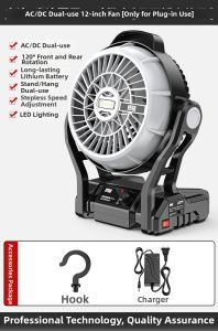ZHI | USB Charging Portable Outdoor Lithium Battery Long Lasting Electric Fan 12 Inch