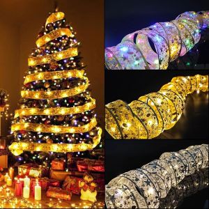 Golden Christmas Ribbon LED Lights(4m/10m)LED Christmas Tree Lights Decoration Glow Ribbon Lights