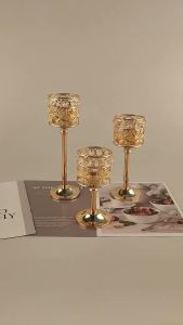 24h Ship: 3PCS Height Golden Crystal Tea Light Candle Holder Sparklers Wedding Candelabra