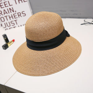 Summer Beach Womens Large Brim Sun Hat Hebe Style Sun Protection Straw Hat Casual round Top Cap Suitable for All Ages
