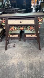 โต๊ะจีน โต๊ะไม้แกะสลัก แต่งเสื่อ ขาเฉียง  1 ลิ้นชัก ย112 xล 42 xส 96 cm โต๊ะวางพระบูชา ตู้หัวเตียง คอนโซล ตู้เก็บของ โต๊ะวางของ โต๊ะหมู่บูชา