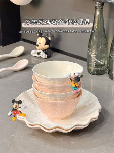 ชุดจานกระดูกสีลวดลายใต้ Glaze ชิ้นส่วนเครื่องครัวเซรามิกสีสันสดใสสำหรับใช้ในบ้าน จานข้าว จานโยเกิร์ต จานอัลมอนด์