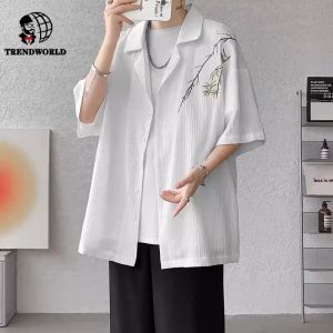 MENS summer New loose Ice Silk plus size New style Chinese style short sleeve shirt top