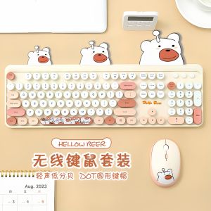 Wireless Keyboard Mouse Set MOFii HelloBear Brand Cute Cartoon Design for Office Home Use Suitable for Laptops And Desktops