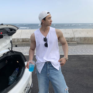 DAVID&ME | U-Neck Side Slit Loose Mens Sleeveless T-Shirt
