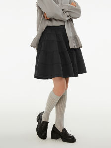 Black Mini Layered Cake Skirt Womens Versatile Overlap Skirts Sliced Gravity Academy Style Multi-layered Short Skirt