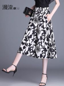 Floral Cropped Loose Pants Womens Summer Thin 2024 New Arrival Loose Slim Looking Ice Silk Chiffon Casual Big Leg Pantskirt