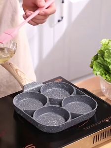 Cooking Pot Maker 4 Hole Square pan Home Breakfast Burger Pot Egg Pancake Omelett WOOD HANDLE Aluminium Ceramic