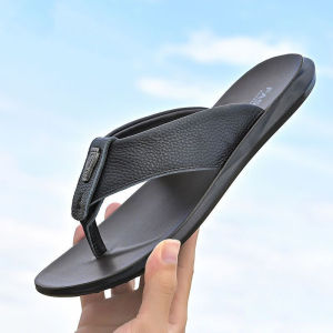 Mens Discount Leather Sandals Outdoor Wear Genuine Leather Slip-On Casual Fashionable Beach Shoes Comfortable Flat Heel