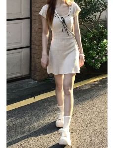Party casual ice silk knitted twisted dress womens summer slim fit dress
