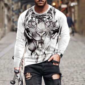 Loose Long Sleeve Round Neck Mens T-shirt: Animal Print Casual Wear & Vlone Brother Brand