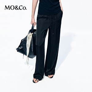 MO&Co. | Silk Texture Satin Drawstring Straight Long Pants