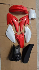 ชุดสีวิบาก สีแดง-ขาว ทรง HONDA CRF 70-110 แปลงใส่ wave nova dash เปลือกรถวิบาก เฟรมวิบาก 9 ชิ้น ฮอนด้า ซีอาร์เอฟ 70/110 คุ้มค่าคุ้มราคา