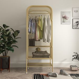 New Arrival Internet Celebrity Iron Wardrobe Grid Modern Minimalist Economical Single Door Small Apartment Storage Wardrobe Scandinavian Accessible Luxury