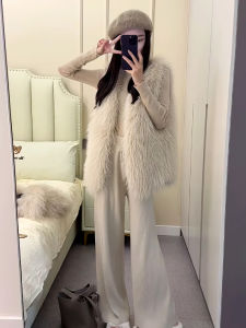 Womens Fox Fur Jacket Vest Winter New Style Loose Slimming Plush High-End Feel Korean Version V-neck Commute Friendly