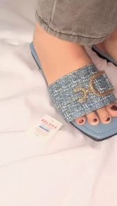 BEALOVA Sandal wanita slide platform bahan rajut premium