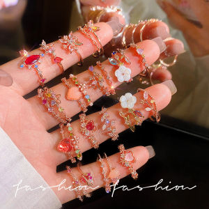 Korean Style Unique Design Open Ring Womens Vintage Color Diamond Heart Ring Finger Accessory Fashion Jewelry