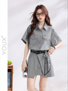 YOUXIANG | Bộ Đầm Áo Dài Và Chân Váy Kiểu Hàn Quốc Phong Cách Retro Giúp Gọn Gàng