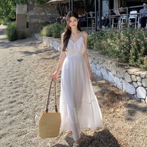 CHOEFULYN | French White Lace Backless Halter Dress