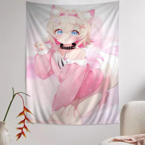 VIKAMA Cute Cat Ear Girl Wall Hanging Anime Series Dormitory Bedroom Anime Background Living Room Bedroom Must-Have Item