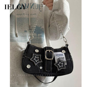 IELGY Ladies Star Denim Shoulder Armpit Bag Retro Button Portable Chain Crossbody Bag
