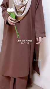 One set Abaya Fatiya set abaya matt cringkle airflow premium Set Tunik wanita terlaris