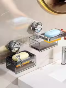 Suction Soap Box Wall Mounted No Drilling Bathroom Double Layer Soap Holder Drainage Rack Nordic Style Pure Color for Everyone