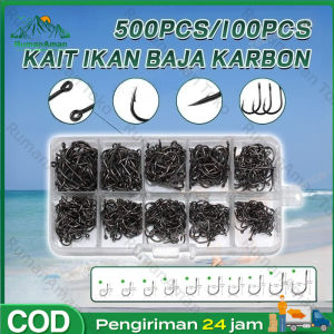 500/100pcs Kait Umpan Pancing Tajam Bahan Baja Karbon Kuat/Kait Pancing Baja Karbon Tinggi Kait Ikan Berduri Untuk Umpan Cacing Lembut Set Kait Pancing Terbang Aksesoris