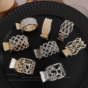 Kẹp kim loại hỗ trợ buộc tóc cao đuôi ngựa kẹp buộc tóc phồng cao đính đá đính ngọc lấp lánh Hàn Quốc