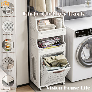 มองเห็นตะกร้าผ้าหลายชั้นพร้อมราวแขวนชั้นเก็บของอเนกประสงค์พร้อมลูกรอกตะกร้าซักผ้าในห้องน้ำห้องนั่งเล่นชั้นเก็บของพับได้ของเล่นของชำร่วยรถเข็นเก็บของในครัวเรือน