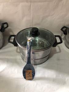 Dandang Bakso Stainles Tebal tutup kaca 20cm Lengkap centong capit COD