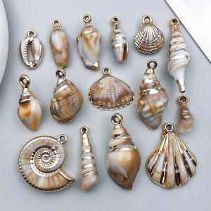 5pcs/15pcs Acrylic Golden Ocean Shell Pendant Jewelry Making DIY Keychain Earrings Charms for Jewelry Bracelets Necklace