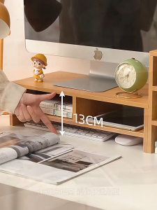 Desktop Computer Display Stand 1/2 Layer Wooden Computer Monitor Stand Multi Purpose Storage Rack Can Be Used For Desktop Organization