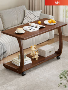 Portable Wooden Side Table with Wheels for Small Spaces