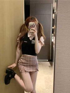 Korean Style JK Uniform Set for Women Summer New Arrival College Chic American Style Spicy Girl Short Vest Shirt Skirt Three-Piece Set