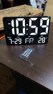 Digital Wall Clock with Remote Control Alarm Clock LED Large Display Digits Wall-Hang&Stand 25*16cm