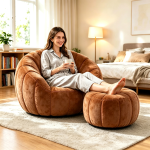 TABLETROVE Lounge Sofa Chair With Ottoman Footrest Lazy Sofa Compressed Sofa For Bedroom Living Room
