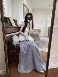 Váy Midi Chữ a Màu Tím Phong Cách Mới Mùa Xuân Hè Váy Midi Cạp Cao Dáng Chữ a Bằng Vải Satin Acetate Váy Midi Thon Gọn