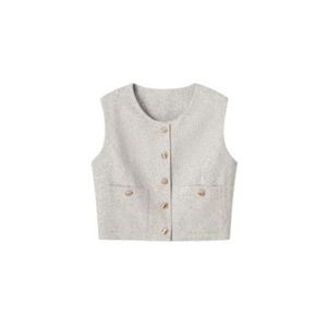Lilylikes Novelty Texture Weave Material Sleeveless Gold Button Vest Commute Style Pure Color U-Neck Single Button Fastening