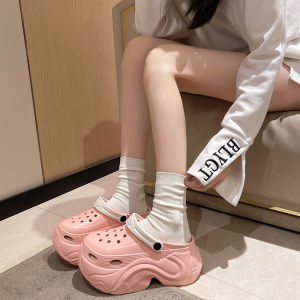 Fleece Lined High Heel 10cm Clog Shoes Women Outdoor Autumn Winter Thick Bottom Heightening Warm Anti Slip Toe Cover Fur Cotton Slippers
