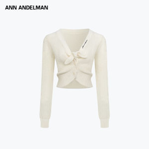 ANN ANDELMAN | Belted V-Neck Lace-Up Knit Sweater