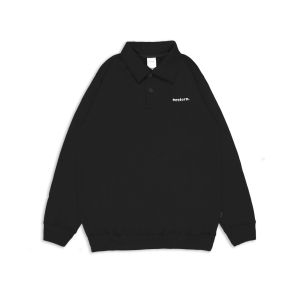 RUGBY SHIRT CREWNECK LONG SLEEVE POLO SHIRT POLO LENGAN PANJANG /  HITAM